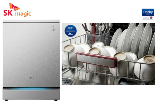 SK매직은 영국의 대표 프리미엄 테이블 웨어 브랜드인 덴비(Denby)와 업무협약(MOU)을 체결하고 공동 마케팅을 진행한다. SK매직 터치온 식기세척기 및 덴비 테이블 웨어 전시 이미지. <SK매직 제공>